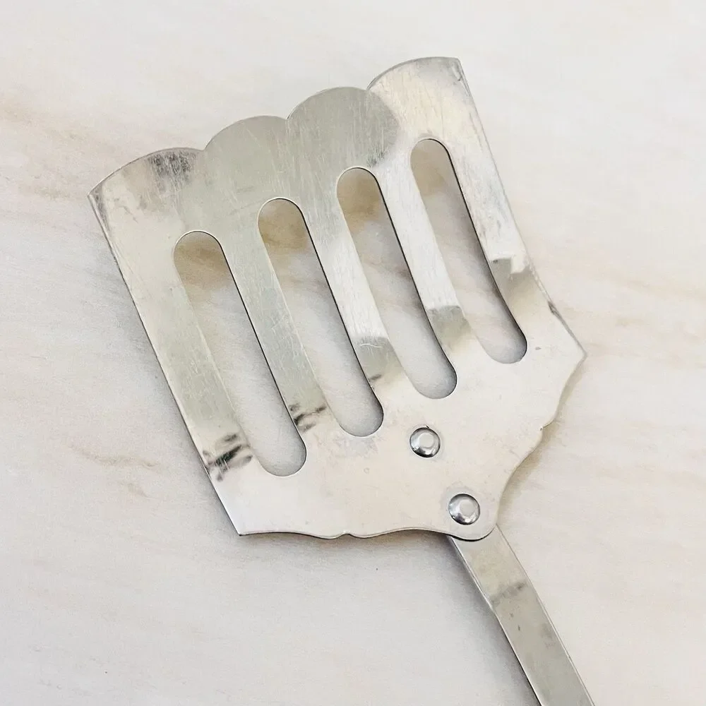 Royal Sharpcutter Stainless Slotted Spatula Turner Scalloped Curved Wood Handle